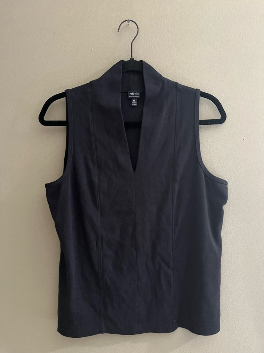 Rafaella Black Sleeveless V-Neck Tank Top 100% Cotton Classic Minimalist XL